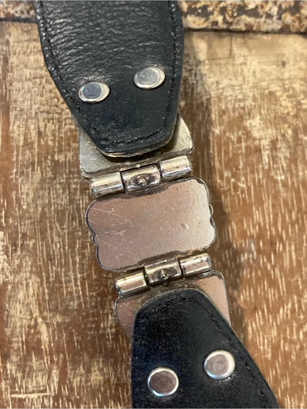 Fossil Black Leather Western-Style Belt with Silver-Tone Heart Accents